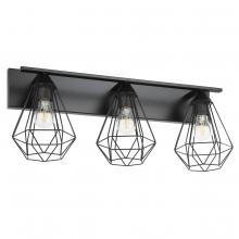  205621A - 3 Lt Bath/Vanity Light With a matte black finish and Open Frame Geometric shades