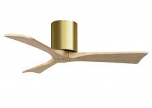  IR3H-BRBR-LM-42 - Irene-3H three-blade flush mount paddle fan in Brushed Brass finish with 42” Light Maple tone bl