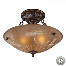  08096-AGB-LA - Restoration 3-Light Semi Flush in Golden Bronze with Amber Glass - Includes Adapter Kit