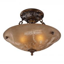  08096-AGB - Restoration 3-Light Semi Flush in Golden Bronze with Amber Glass