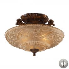  08101-AGB-LA - Restoration 3-Light Semi Flush in Golden Bronze with Amber Glass - Includes Adapter Kit