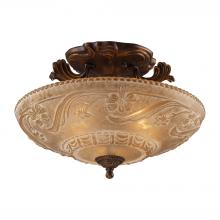  08101-AGB - Restoration 3-Light Semi Flush in Golden Bronze with Amber Glass