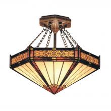  621-AB - Filigree 3-Light Semi Flush in Aged Bronze with Tiffany Style Glass