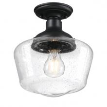  6120900 - 9 in. 1 Light Semi-Flush Textured Black Finish Clear Seeded Glass