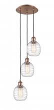  113B-3P-AC-G1013 - Belfast - 3 Light - 13 inch - Antique Copper - Cord Hung - Multi Pendant