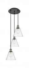 Innovations Lighting 113B-3P-BAB-GBC-84 - Berkshire - 3 Light - 15 inch - Black Antique Brass - Cord Hung - Multi Pendant