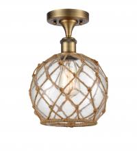  516-1C-BB-G122-8RB - Farmhouse Rope - 1 Light - 8 inch - Brushed Brass - Semi-Flush Mount