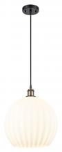  516-1P-BAB-G1217-14WV - White Venetian - 1 Light - 14 inch - Black Antique Brass - Cord Hung - Pendant