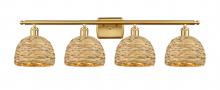 Innovations Lighting 516-4W-SG-RBD-8-NAT - Woven Rattan - 4 Light - 38 inch - Satin Gold - Bath Vanity Light