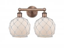 Innovations Lighting 616-2W-AC-G121-8RW - Farmhouse Rope - 2 Light - 17 inch - Antique Copper - Bath Vanity Light