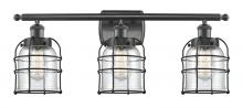  916-3W-BK-G52-CE - Bell Cage - 3 Light - 26 inch - Matte Black - Bath Vanity Light