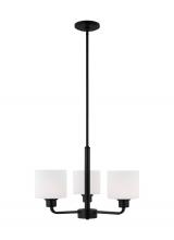  3128803-112 - Canfield indoor dimmable 3-light chandelier in midnight black finish and etched white glass shade
