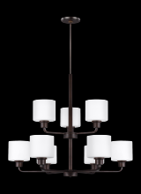  3128809-710 - Canfield modern 9-light indoor dimmable ceiling chandelier pendant light in bronze finish with etche