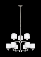  3128809-962 - Canfield modern 9-light indoor dimmable ceiling chandelier pendant light in brushed nickel silver fi