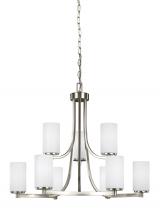  3139109-962 - Hettinger transitional 9-light indoor dimmable ceiling chandelier pendant light in brushed nickel si