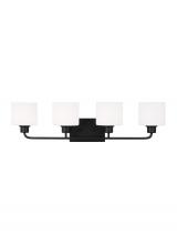  4428804EN3-112 - Canfield indoor dimmable LED 4-light wall bath sconce in a midnight black finish and etched white gl