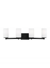  4439104-112 - Hettinger traditional indoor dimmable 4-light wall bath sconce in a midnight black finish with etche