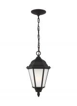  60941-12 - Bakersville traditional 1-light outdoor exterior pendant in black finish with satin etched glass pan