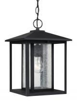  62027-12 - Hunnington contemporary 1-light outdoor exterior pendant in black finish with clear seeded glass pan