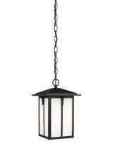  6252701-12 - Tomek modern 1-light outdoor exterior ceiling hanging pendant in black finish with etched white glas