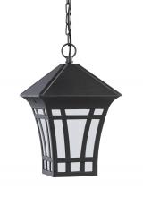  69131-12 - Herrington transitional 1-light outdoor exterior hanging ceiling pendant in black finish with etched