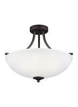 7716503-710 - Geary transitional 3-light indoor dimmable ceiling flush mount fixture in bronze finish with satin e