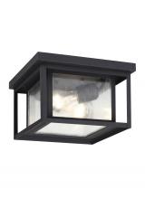  78027-12 - Hunnington contemporary 2-light outdoor exterior ceiling flush mount in black finish with clear seed