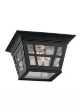  78131-12 - Herrington transitional 2-light outdoor exterior ceiling flush mount in black finish with clear seed