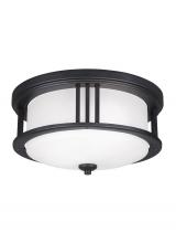  7847902-12 - Crowell contemporary 2-light outdoor exterior ceiling flush mount in black finish with satin etched