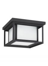  7903997S-12 - Hunnington contemporary 1-light outdoor exterior led outdoor ceiling flush mount in black finish wit
