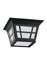  79131-12 - Herrington transitional 2-light outdoor exterior ceiling flush mount in black finish with etched whi