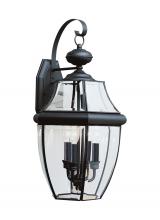  8040-12 - Lancaster traditional 3-light outdoor exterior wall lantern sconce in black finish with clear curved