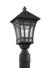  82131-12 - Herrington transitional 1-light outdoor exterior post lantern in black finish with clear seeded glas