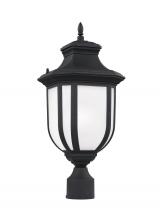 8236301-12 - Childress traditional 1-light outdoor exterior post lantern in black finish with satin etched glass