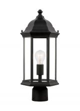  8238601-12 - Sevier traditional 1-light outdoor exterior medium post lantern in black finish with clear glass pan