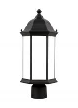 8238651-12 - Sevier traditional 1-light outdoor exterior medium post lantern in black finish with satin etched gl