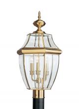  8239-02 - Lancaster traditional 3-light outdoor exterior post lantern in polished brass gold finish with clear
