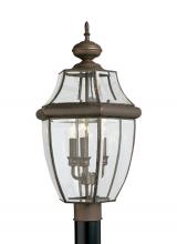  8239-71 - Lancaster traditional 3-light outdoor exterior post lantern in antique bronze finish with clear curv