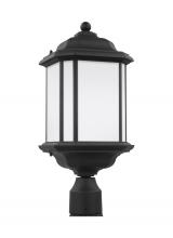  82529-12 - Kent traditional 1-light outdoor exterior post lantern in black finish with satin etched glass panel