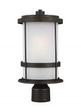  8290901-71 - Wilburn modern 1-light outdoor exterior post lantern in antique bronze finish with satin etched glas