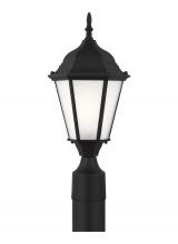 82941-12 - Bakersville traditional 1-light outdoor exterior post lantern in black finish with satin etched glas