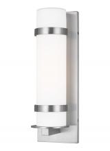 8618301-04 - Alban modern 1-light outdoor exterior medium round wall lantern in satin aluminum silver finish with