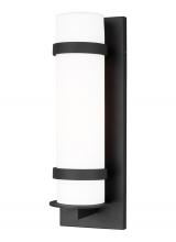  8618301-12 - Alban modern 1-light outdoor exterior medium round wall lantern in black finish with etched opal gla