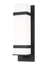  8620701-12 - Alban modern 1-light outdoor exterior medium square wall lantern in black finish with etched opal gl