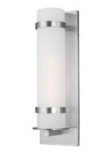  8718301-04 - Alban modern 1-light outdoor exterior large round wall lantern in satin aluminum silver finish with