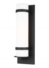  8718301-12 - Alban modern 1-light outdoor exterior large round wall lantern in black finish with etched opal glas