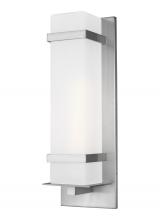  8720701-04 - Alban modern 1-light outdoor exterior large square wall lantern in satin aluminum silver finish with