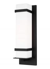  8720701-12 - Alban modern 1-light outdoor exterior large square wall lantern in black finish with etched opal gla