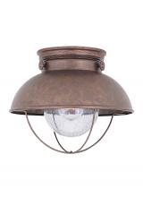  8869-44 - Sebring transitional 1-light outdoor exterior ceiling flush mount in weathered copper finish with cl