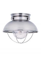  8869-98 - Sebring transitional 1-light outdoor exterior ceiling flush mount in brushed stainless silver finish
